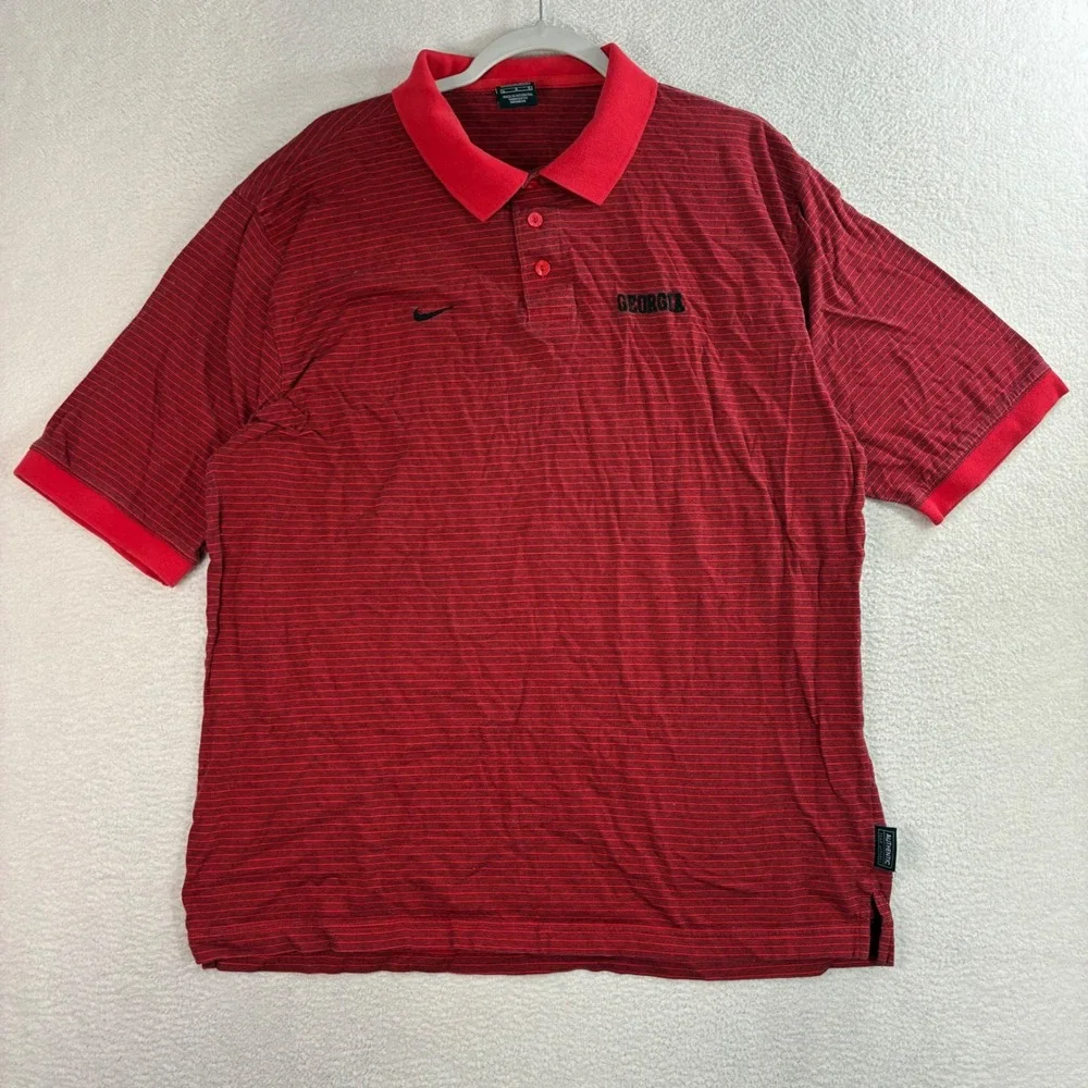 Vintage Nike Georgia Bulldogs Polo Shirt Men L Red Black Striped College Preppy
